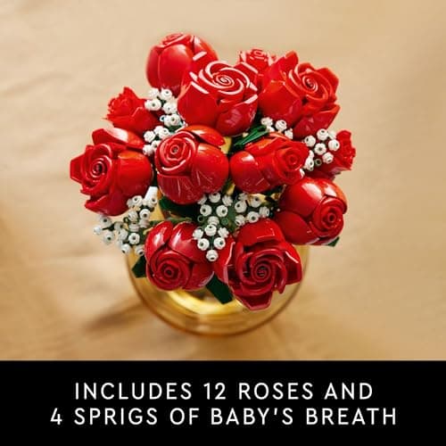LEGO Botanicals Bouquet of Roses Artificial Flowers - Fake Red Roses Building Set for Adults, Ages 18+ - Gifts for Anniversary for Women & Men - Home Decor for Table Display - 10328