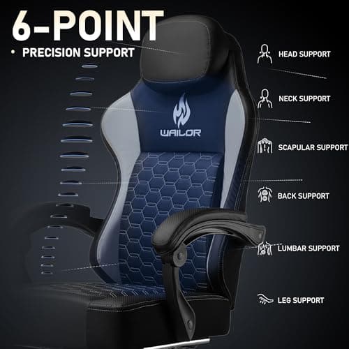 WAILOR Gaming Chair with Pocket Spring Cushion, Video Game Computer Chair with Footrest for Adults, High Back Gamer Leather Chair with Headrest and Lumbar Support for Office Gaming 300LBS