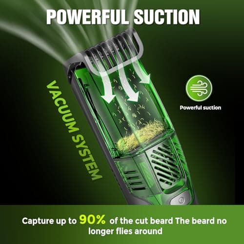 Beard Trimmer for Men: All-in-One Vacuum Mustache Trimmer With Precision Dial,Adjustable 20 Length Setting Premium Facial Hair Groomer with Length Comb USB-C Recharge, Waterproof Wet/Dry Clipper