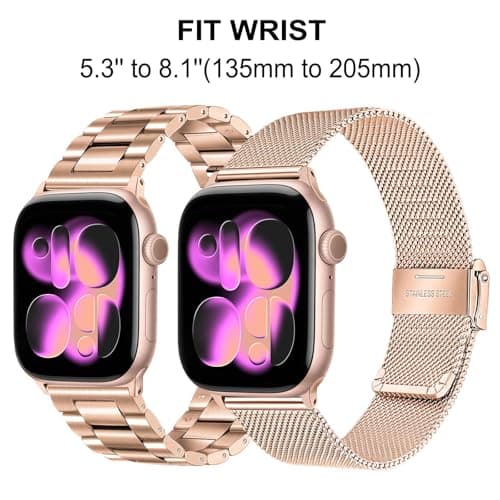 TRUMiRR Band Sets for Apple Watch 11 10 42mm / 9 8 7 41mm Rose Gold Women, 2 Pack Solid Stainless Steel Watchband + Mesh Strap for iWatch SE 3 2 Series 6 5 4 3 2 1 40mm 38mm
