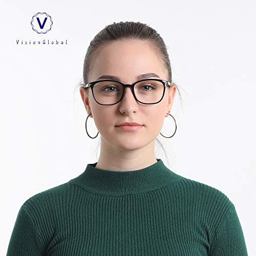 VisionGlobal Blue Light Blocking Glasses for Women/Men, Anti Eyestrain, Computer Reading, TV Glasses, Stylish Square Frame, Anti Glare(Black,+1.25 Magnification)