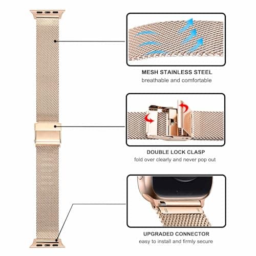 TRUMiRR Band Sets for Apple Watch 11 10 42mm / 9 8 7 41mm Rose Gold Women, 2 Pack Solid Stainless Steel Watchband + Mesh Strap for iWatch SE 3 2 Series 6 5 4 3 2 1 40mm 38mm
