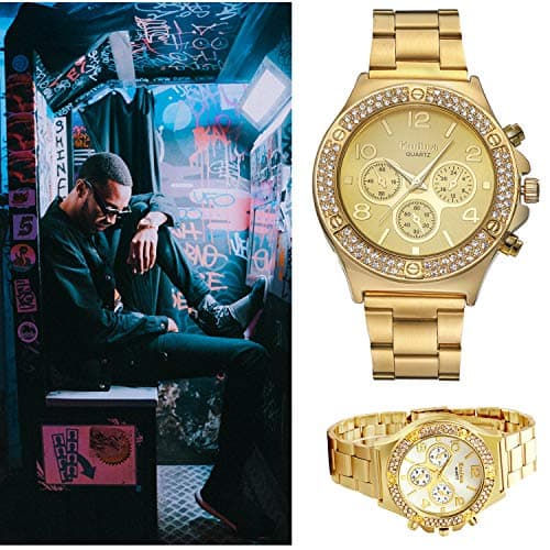 Lancardo Gold Hip-Hop Watch for Men [Upgraded] Japan Quartz 3ATM Waterproof Dress Casual Watch