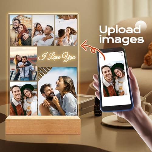 Personalized Anniversary Couple Gifts for Him & Her, Custom Picture Frames with Photo, Personalized Photo Frame with Night Light, Personalized Birthday Gifts for Women & Men