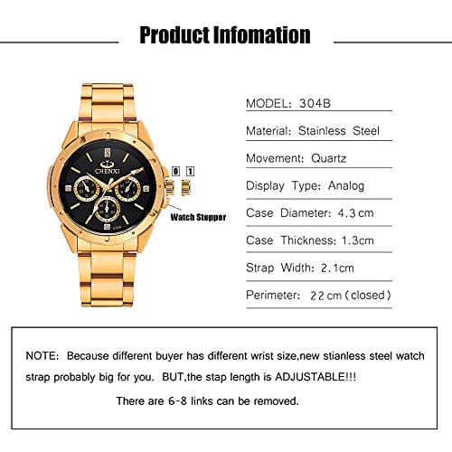 DREAMING Q&P Fq-005 Classic Style Gold Stainless Steel Mens Wrist Watches with Crystals for Man