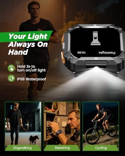 FOSMET Smart Watches for Men, 1.95'' Fitness Watch: Waterproof Military Smart Watch with 100 Days Battery Life/Call/Flashlight/Sleep/SpO2/Heart Rate Monitor/Step Tracker, Sport Smartwatch for Android iPhone