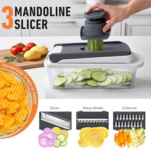 Mueller Pro-Series 10-in-1, 8 Blade Vegetable Chopper, Mandoline Slicer, Food Chopper with Container, Fruit Slicer, Kitchen Gadgets & Accessories, Home Essentials