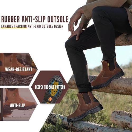 GUBANGDUN Steel Toe Work Boots for Men Slip Resistant Welding Work Boots Slip-on Safety Shoes for Industrial Construction