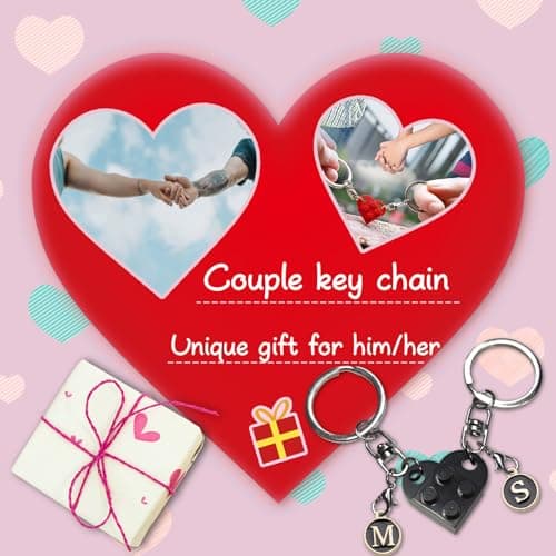Personalized Brick Matching Heart Keychains - Valentine's Gifts for Mom, Dad, Couple, Boyfriend, Girlfriend, Lovers