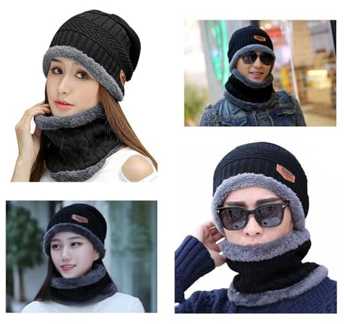 HINDAWI Winter Hat Scarf Gloves Slouchy Beanie Snow Knit Skull Cap Touch Screen Mittens Circle Scarves for Women Men