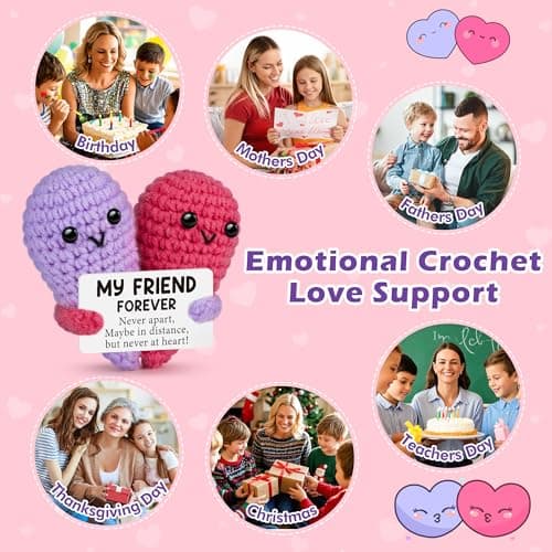 Funny Crochet Love Gifts for My Forever Best Friend,Birthday Gifts for Women Friendship,Small Cute Handmade Knitted Stuff Heart,Unique Christmas White Elephant Gift Ideas for Friends Female Bestie BFF