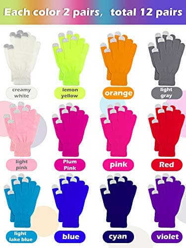 Pangda 12 Pairs Winter Touch Screen Gloves for Men Women Stretch Knitted Texting Gloves Warm Windproof Solid Color Mittens