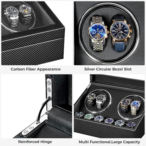 ANWBROAD ANWBROAD Watch Winders for Automatic Watches, Automatic Watch Winder with 4 Watch Rotator and 6 Extra Storages, 4 Watch Winder with Japanese Quiet Motor, Carbon Fiber Watch Winder,UJWW012C