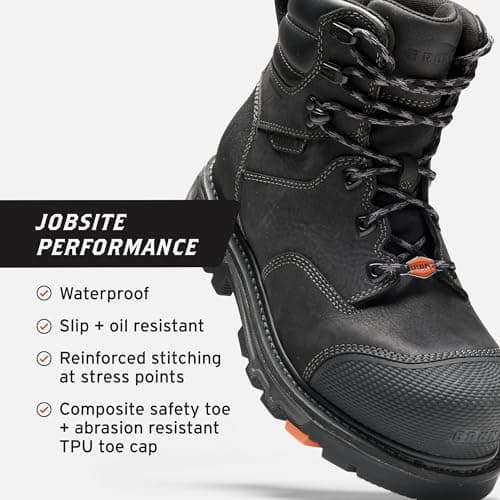 BRUNT Mulder Welted (Comp Toe) - 6" Waterproof Safety Toe Work Boot - Goodyear Welt Construction - EH & ESR Rated - Oil & Slip Resistant - 90-Degree Heel - Adjustable Width System