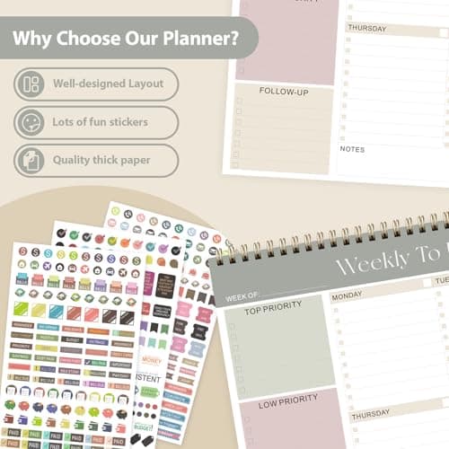 Weekly To Do List Notepad, Undated Planner with 52 Sheets (8.5''x11''), Desk Weekly Planner for Women & Man, Home School & Work