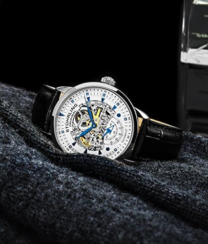 Stuhrling Original Mens Skeleton Automatic Dress Watch with Alligator Embossed Leather Strap Skeleton Dial