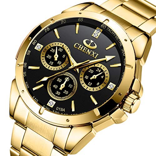 DREAMING Q&P Fq-005 Classic Style Gold Stainless Steel Mens Wrist Watches with Crystals for Man
