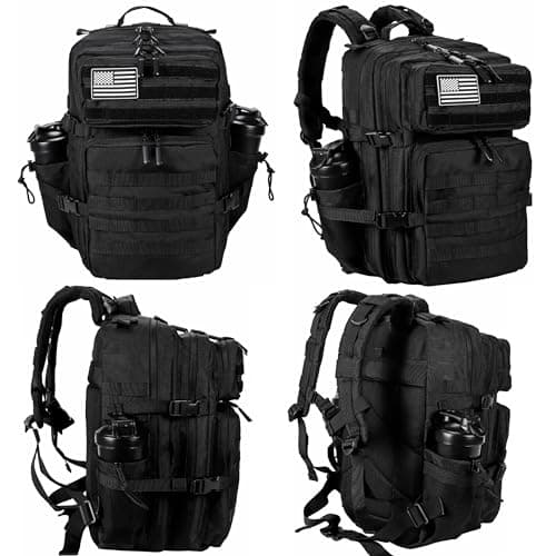 LHI Military Tactical Backpack for Men and Women 45L Army 3 Days Assault Pack Bag Large Rucksack with Molle System - Black