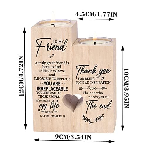 Double-Sided Printing Wooden Candle Holders-to My Friend,You are IRREPLACEABLE, Thank You for Being My Unbiological Sister.Women Female Girl Friends Personalized Custom Friendship Birthday Gift