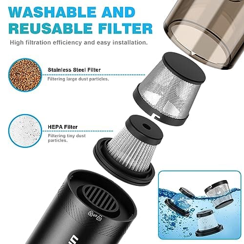 Upbooz Handheld Vacuum Cordless, Car Vacuum with 14000PA Powerful Suction with LED Light, Air Duster 2-in-1,Low Noise Rechargeable Portable Mini Vacuum Cleaner for Car Home Pet Office,Two Gears Black