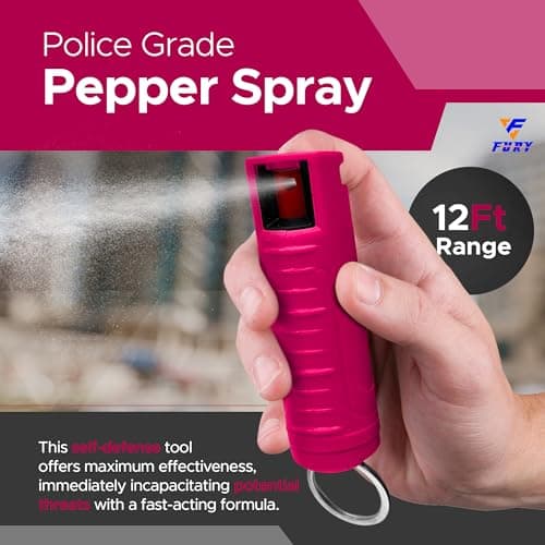 FURY Hardshell Pepper Spray - 12Ft Range, Max Strength, UV Dye Identifier, Anti-Leak & Anti-Misfire, Slidetop Trigger, Belt Clip & Key Ring, Multiple Color Options, Self-Defense Spray