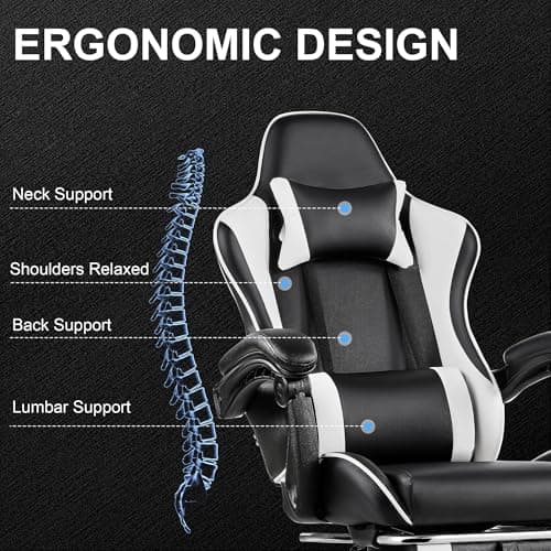 VECELO Ergonomic Gaming Chair with Footrest, Comfy Recliner Computer Chair, Swivel Seat, Height Adjustable, High Back PU Leather, Lumbar Support, Headrest for Adults, Black