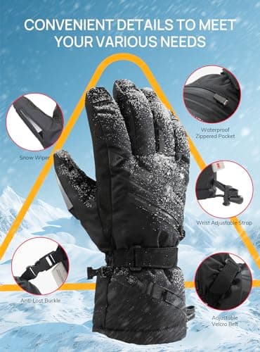 TRENDOUX Winter Ski Snow Gloves : 100% Waterproof 3M Thinsulate -30°F Cold Weather Windproof Warm Lined Gloves for Men Women Insulated Touchscreen Glove with Anti-Slip