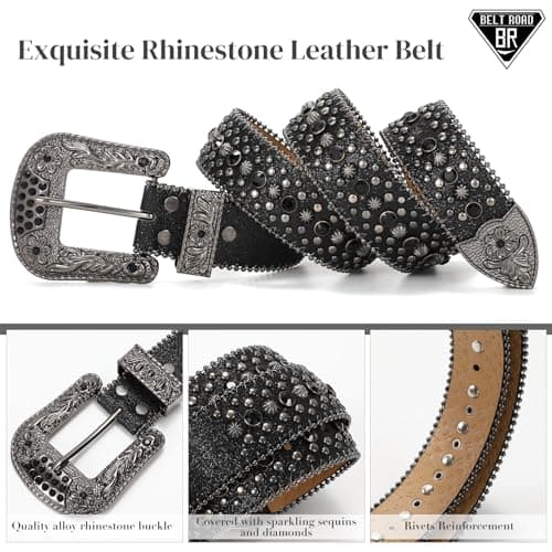 BELTROAD Rhinestone Belt Goth Bling Belts for Women and Men Western Cowboy Cowgirl Belts for Jeans, Halloween Belt