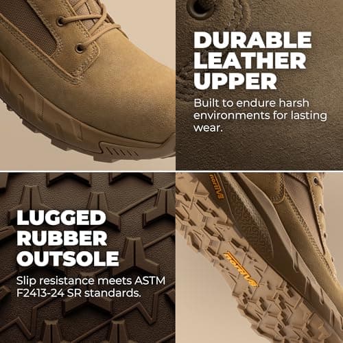 NORTIV 8 Men's 8" Composite Toe Work Boots, Lightweight Side Zipper ASTM F2412-24 & ASTM F2913-24 Safety Military Boots for All-Day Comfort, Peakforce-Nano