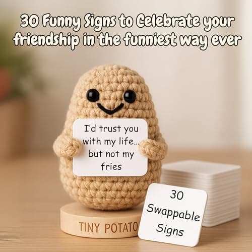 Funny Friendship Gifts for Women Men - Sassy Tiny Crochet Potato with 30 Uplifting Hilarious Cards for Friends, Bestie, BFF, Bestfriend, Coworkers - Best Friend Birthday Present Idea for Women, Her