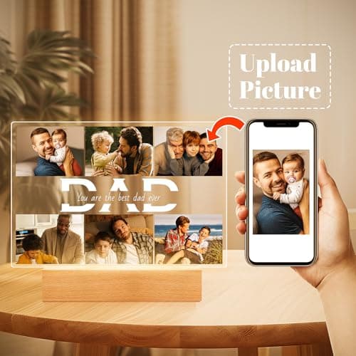 Personalized Gifts for Dad from Daughter Son, Custom Picture Frames with Photos, Customized Photo Frame with Night Light, Personalized Dad Gifts for Birthday Fathers Day Christmas