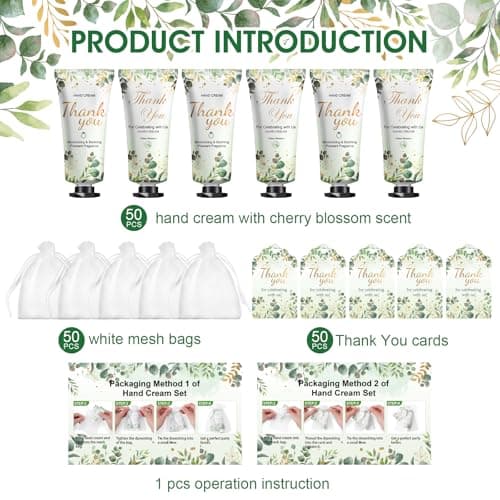 50 Pack Bulk Hand Cream Gifts Sets, Wedding Party Favors, Bridal Shower Gifts and Baby Shower Party Favors for Guests with Organza Bag and Thank You Card, Bulk Thank You Gifts for Women(Eucalyptus)