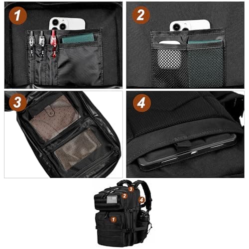 LHI Military Tactical Backpack for Men and Women 45L Army 3 Days Assault Pack Bag Large Rucksack with Molle System - Black