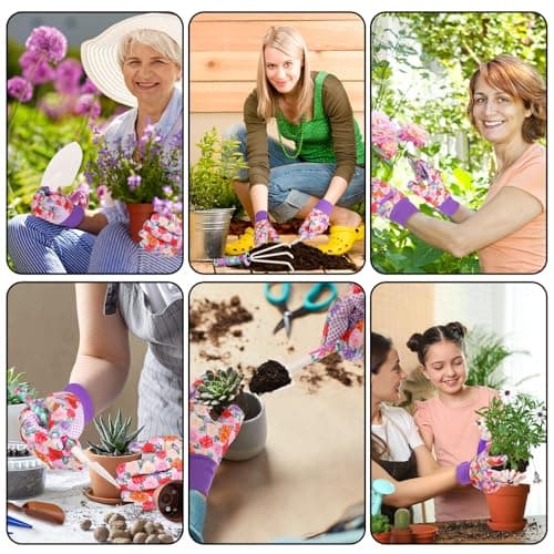 Garden Tools Set, JUMPHIGH 10 Pieces Gardening Tools with Floral Print, Ergonomic Handle Trowel Rake Weeder Pruner Shears Sprayer, Garden Hand Tools with Carrying Case Gardening Gifts for Women Father