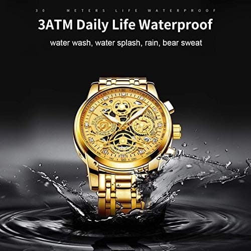 NEKTOM Watches for Men with Stainless Steel, Quartz Analog Watch with Date, Luxury Minimalist Dress Mens Watches, Chronograph Watch, 3ATM Waterproof, Black Wristwatch, Gifts for Men