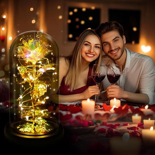 Childom Birthday Gifts for Women,Flowers for Delivery Prime,Colorful Rainbow Light Up Rose in A Glass Dome,Christmas Rose Gifts for Her Mom Women Wife Girl Grandma on Christmas Anniversary Valentines