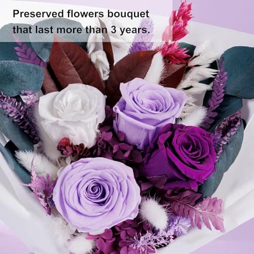 Flowers Gifts for Mom, Flower for Delivery, Preserved Roses Bouquets, Purple Roses, Birthday Gifts for Women, Mothers Day Flowers for Wife