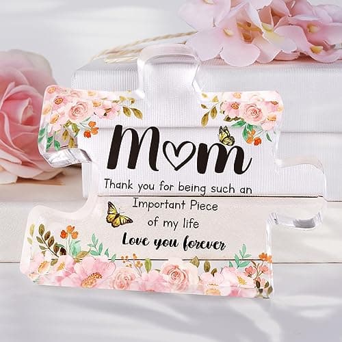 Gifts for Mom - Delicate Mom Birthday Gifts from Daughter Son - Engraved Acrylic Block Puzzle Piece 3.9 x 3.3 inch - Mothers Day Christmas Birthday Gifts for Mom, Ideas