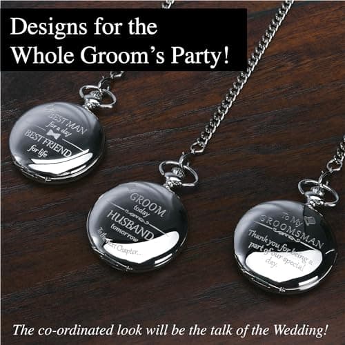 FJ FREDERICK JAMES Wedding Pocket Watches for Groomsman, Best Man, Groom, Father of The Bride & Groom I Silver Engraved I Complete Their Wedding Attire