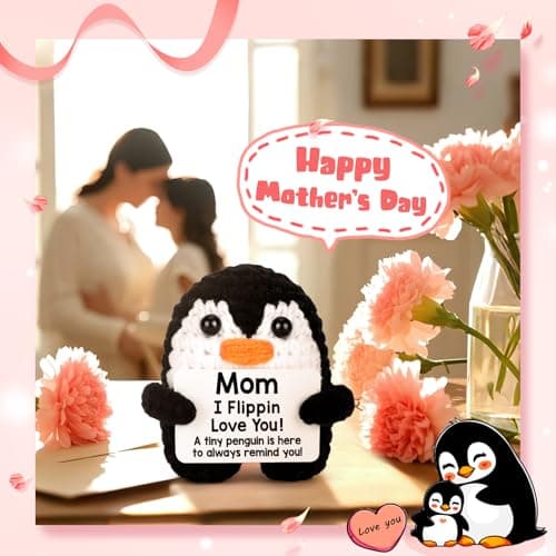 Birthday Gifts for Mom from Daughter Son, Handmade Crochet Mini Penguin Mom Gifts for Birthday Christmas Mama Mother in Law Bonus Step Mothers, Funny I Love You Mum Present Emotional Cute Decor