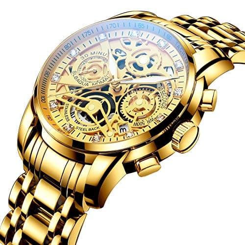 NEKTOM Watches for Men with Stainless Steel, Quartz Analog Watch with Date, Luxury Minimalist Dress Mens Watches, Chronograph Watch, 3ATM Waterproof, Black Wristwatch, Gifts for Men