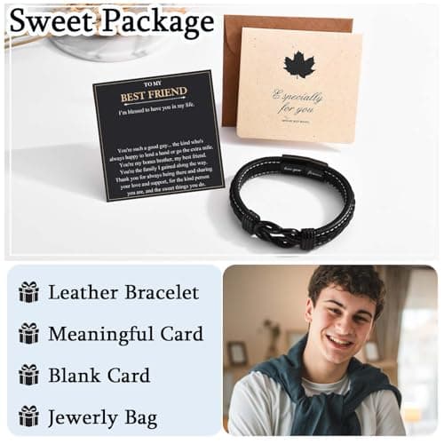 Love You Forever Leather Bracelet Gifts for Men Him Teen Boys, To My Brother Son Grandson Nephew Friend Dad Husband Christmas Birthday Valentines Fathers Day Graduation Back to School Gifts