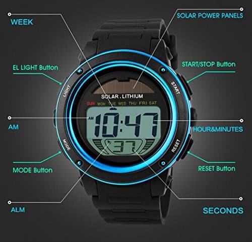 MASTOP Solar Watch Neutral LED Digital Watch Military Waterproof Sports Watch Black