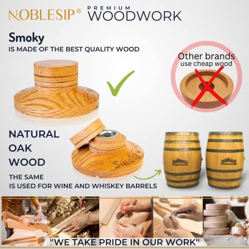 Whiskey Bourbon Smoker Kit 𝗣𝗥𝗘𝗠𝗜𝗨𝗠 Smoky bar Set. Natural American Solid Oak Smoker. A Great Home bar Gift, Easily Make The Legendary Smoked Cocktails and Old fashioneds at Home.