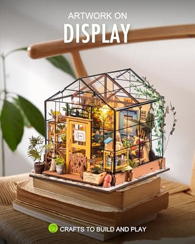 Rolife DIY Miniature House Kit Greenhouse, Tiny House Kit for Adults to Build, Mini House Making Kit with Furniture, Halloween/Christmas Decorations/Gifts for Family and Friends (Cathy's Greenhouse)