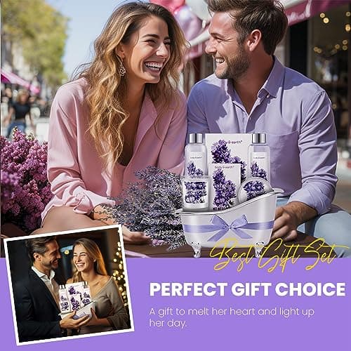 Gift Set for Women Body & Earth Gifts Set Lavender Gift Baskets For Women Bath Sets with Bubble Bath Body Lotion Scented Candle Christmas Gifts