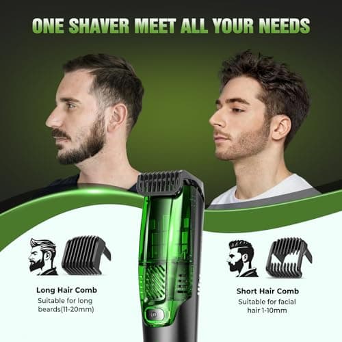 Beard Trimmer for Men: All-in-One Vacuum Mustache Trimmer With Precision Dial,Adjustable 20 Length Setting Premium Facial Hair Groomer with Length Comb USB-C Recharge, Waterproof Wet/Dry Clipper