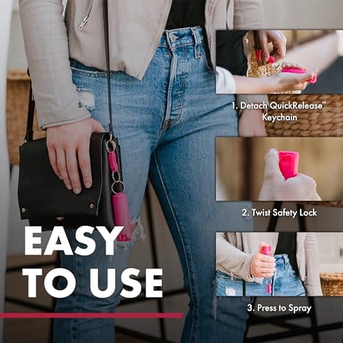 SABRE Pepper Spray - Quick Release Keychain for Easy Carry & Fast Access, Max Police Strength Self Defense OC Spray With UV Dye, 10 Sec. Spray Time, Finger Grip - Faster Aim, 0.54 fl oz, Secure Safety