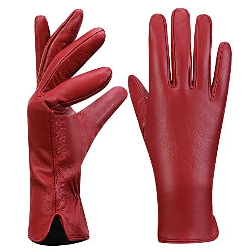 MGGMOKAY Womens Nappa Lambskin Leather Gloves Warm Cashmere Lined