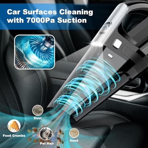 DRECELL Car Vacuum, Portable Vacuum Cleaner with Powerful 7000PA Suction, DC 12V Power 16.4Ft Cord Vacuum Cleaner, LED Light, 0.33L Capacity, Car Accessories for Men/Women